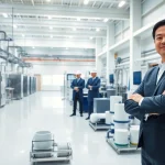 executive and engineers in a modern chinese filter manufacturing cleanroom